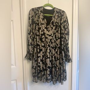 Anthropologie black and gold, long sleeve dress